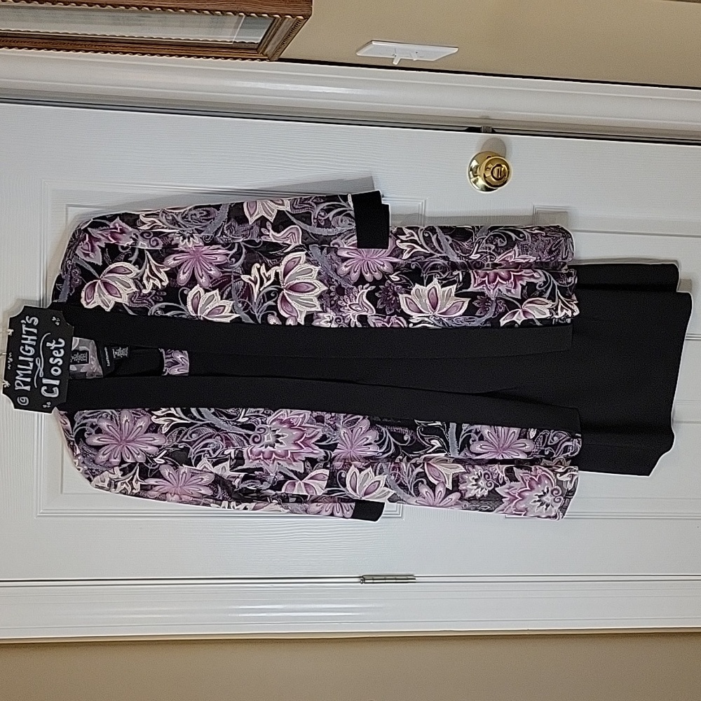 R&M Richards Dress with Jacket 14 Black Purple Gray White Floral